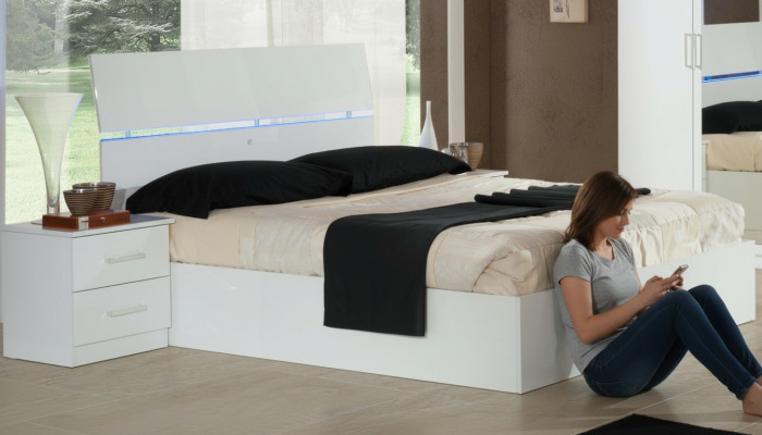 Double bed, bed, 2x nightstands, wood design, modern style beds, 3-piece, LED light