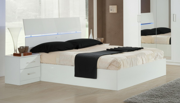Double bed, bed, 2x nightstands, wood design, modern style beds, 3-piece, LED light