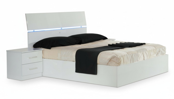 Double bed, bed, 2x nightstands, wood design, modern style beds, 3-piece, LED light