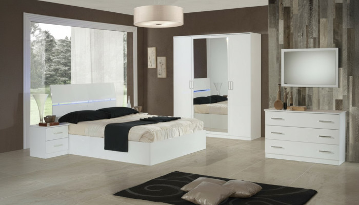 Design bedroom 6-piece complete set bed nightstand dresser mirror wood