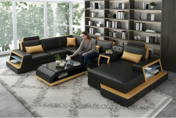 U-shaped sofa couch upholstery set corner sofa living landscape leather design
