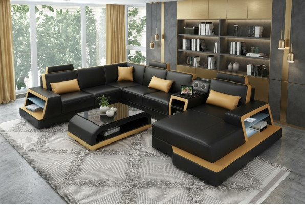 U-shaped sofa couch upholstery set corner sofa living landscape leather design