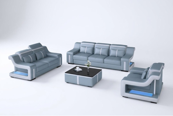 Sofa Set Upholstered Couch Sofa 322 Complete Set Design Leather 3-piece.