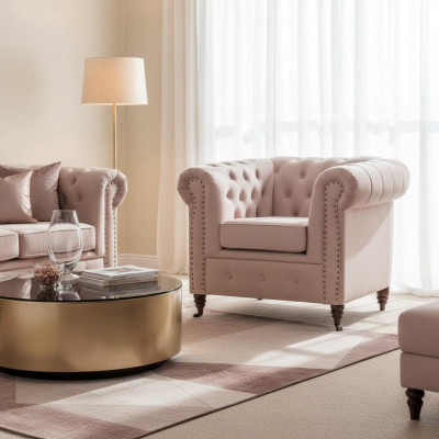 Elegant Design Chesterfield Upholstered Armchair TV Seat Club Lounge Textile