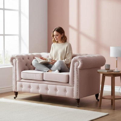 Luxury 2 seater couch upholstered sofa fabric material couch set Chesterfield new