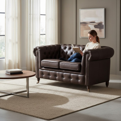 Two-seater Chesterfield textile couch upholstery 2-seater sofas black new