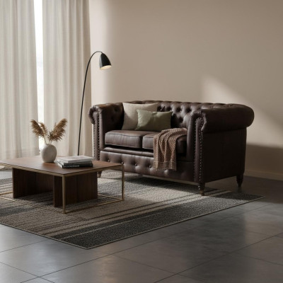 Two-seater Chesterfield textile couch upholstery 2-seater sofas black new
