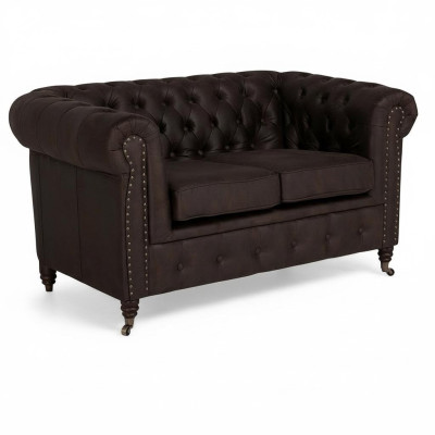 Two-seater Chesterfield textile couch upholstery 2-seater sofas black new