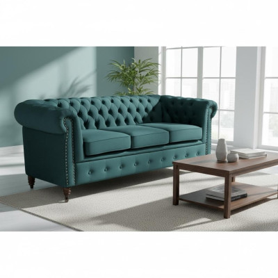 Classic Chesterfield Furniture Three-Seater Couch Textile Sofa Elegant Design