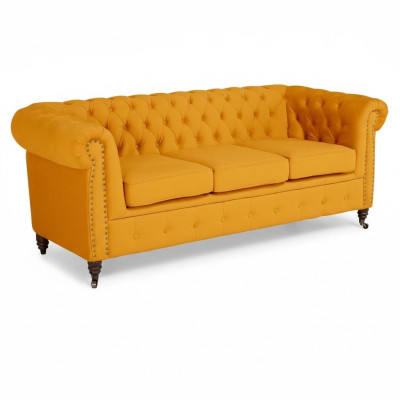 Classic Chesterfield Furniture Three-Seater Couch Textile Sofa Elegant Design Orange