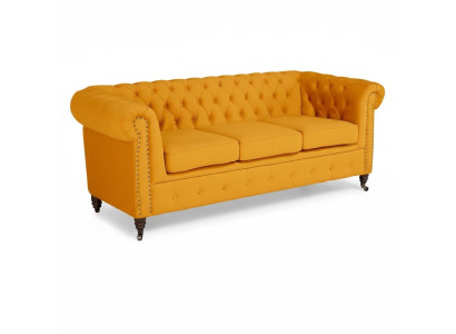 Classic Chesterfield Furniture Three-Seater Couch Textile Sofa Elegant Design Orange