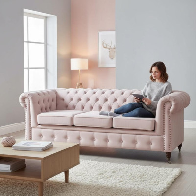 Classic Chesterfield Furniture 3-Seater Couch Textile Fabric Sofa Elegant Design New
