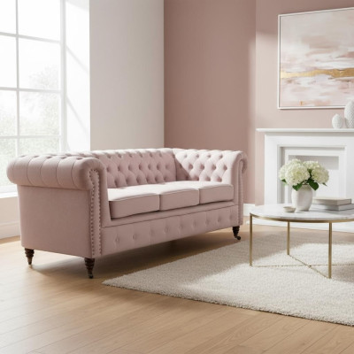 Classic Chesterfield Furniture 3-Seater Couch Textile Fabric Sofa Elegant Design New