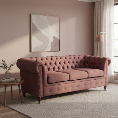 Classic Furniture Chesterfield 3-Seater Couch Textile Fabric Sofa Elegant Design New