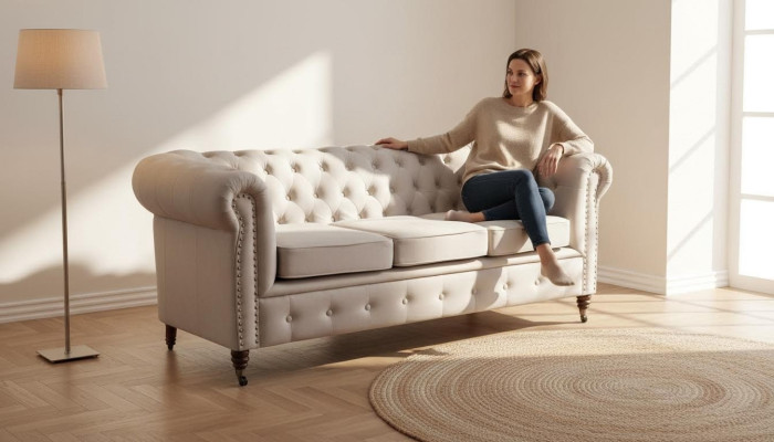 Chesterfield 3-seater sofa leather couch upholstered seating suite three-seater new