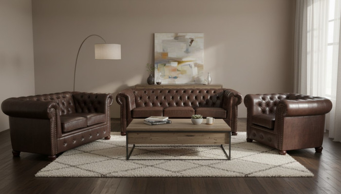 Chesterfield 3-seater sofa leather sofa couch cushion seat sofas three-seater
