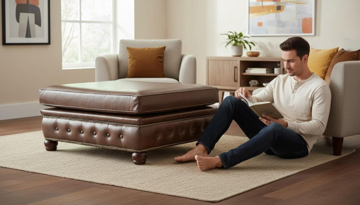 Footstool Club Lounge Stool Chesterfield Textile Ottoman Design Ottoman Fabric