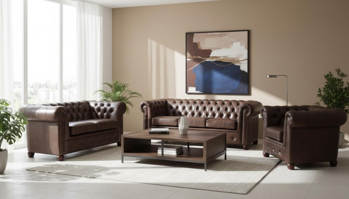 Designer 2-seater fabric sofas couches new Chesterfield leather sofa couch