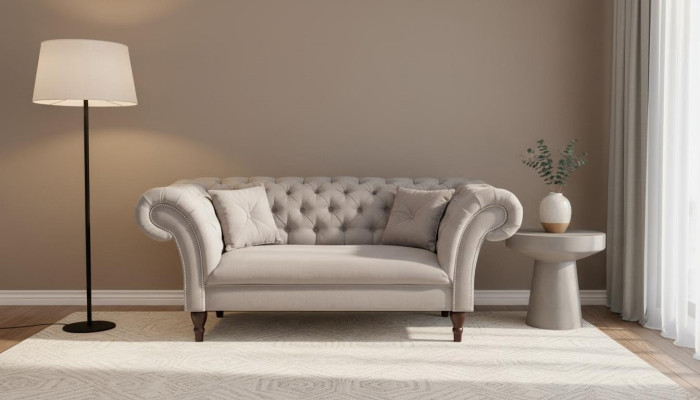 New 2-seater Chesterfield Upholstered Couch Fabric Sofas Seating Set