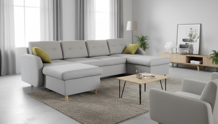 Living area corner sofa fabric U-shape bed function couch design decoration upholstery
