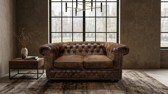 Chesterfield textile couch upholstery 2-seater fabric sofas couches brown two-seater