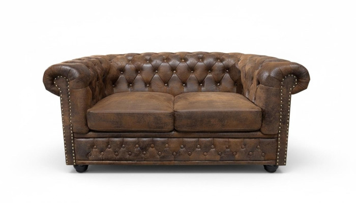 Chesterfield textile couch upholstery 2-seater fabric sofas couches brown two-seater