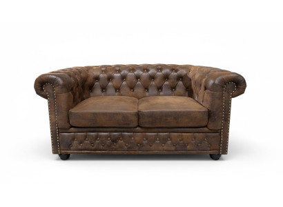 Chesterfield textile couch upholstery 2-seater fabric sofas couches brown two-seater