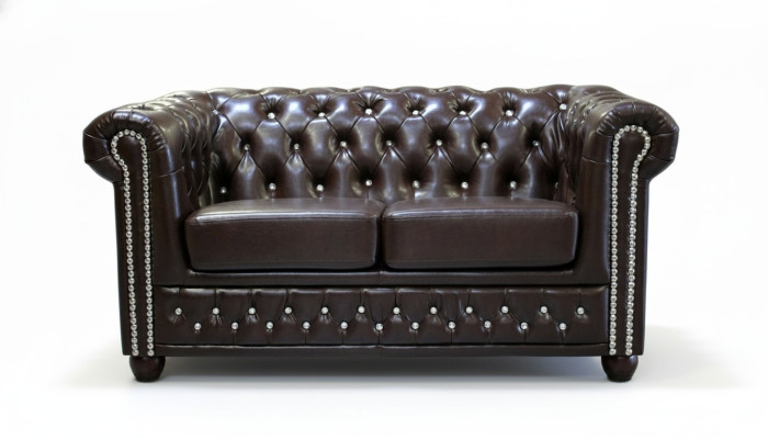 Classic Elegant Two-Seater Chesterfield Furniture Couch Textile Sofa Design Brown