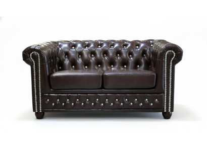 Classic Elegant Two-Seater Chesterfield Furniture Couch Textile Sofa Design Brown