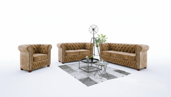 Design Sofa 3 Seater Chesterfield Fabric Couch Upholstery Sofas Textile Couches New