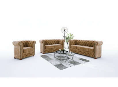 Design Sofa 3 Seater Chesterfield Fabric Couch Upholstery Sofas Textile Couches New