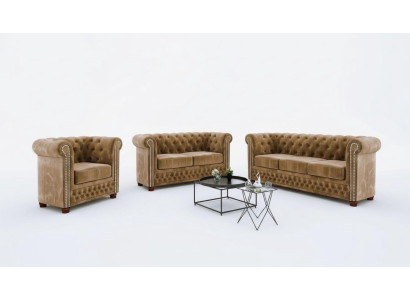 Classic Elegant Chesterfield Furniture Two-Seater Couch Textile Sofa Design Brown