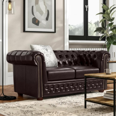 Design Sofa 2-Seater Couch Chesterfield Upholstery Seat Set Leather Textile New