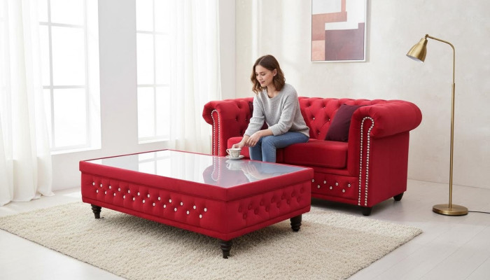 Chesterfield Design Coffee Table Glass Table Table Upholstered Sofa Side Tables