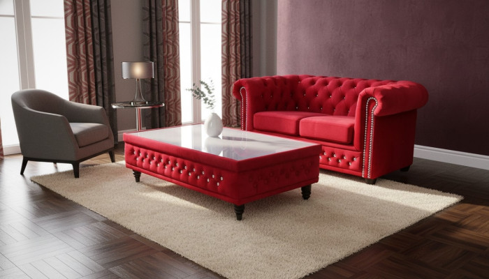 Chesterfield Design Coffee Table Glass Table Table Upholstered Sofa Side Tables