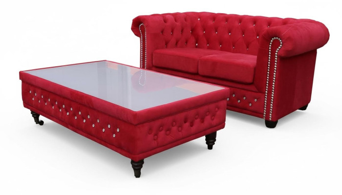 Chesterfield Design Coffee Table Glass Table Table Upholstered Sofa Side Tables