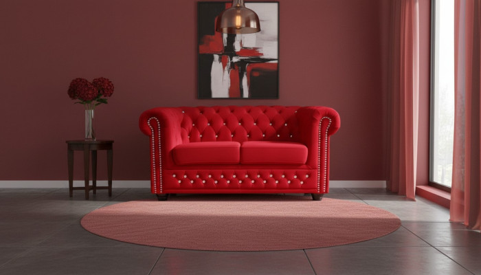 Chesterfield Textile Couch Upholstered 2-Seater Fabric Sofas Couches Red Two-Seater