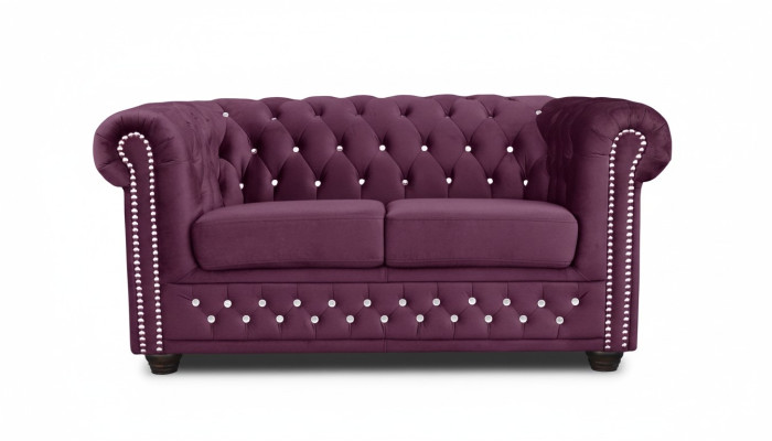 Chesterfield Textile Couch Upholstered 2-Seater Fabric Sofas Couches Purple Two-Seater