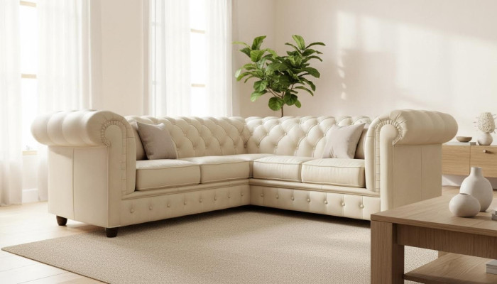 Chesterfield sectional sofa L-shape fabric design couch upholstery seat sofa textile