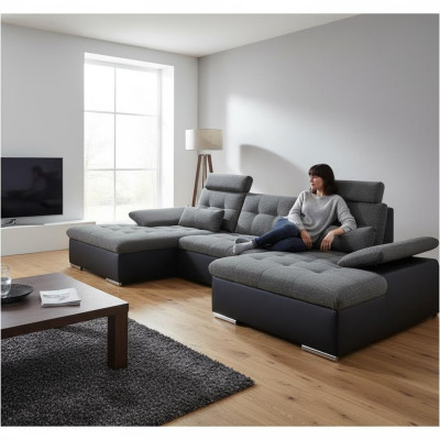 Corner sofa L-shape sofa living landscape set with bed function upholstery design