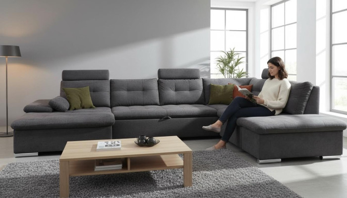 Corner sofa U shape, sofa living landscape set, fabric sofas with bed function sleep