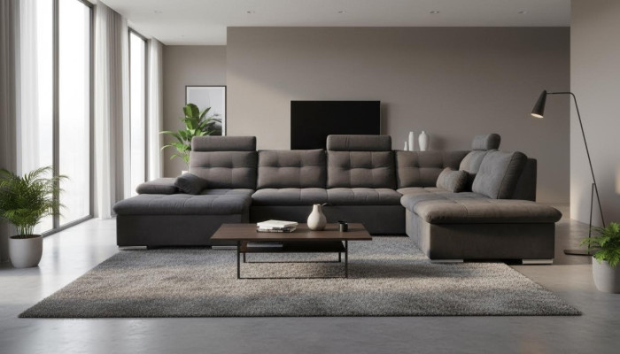 Corner sofa U shape, sofa living landscape set, fabric sofas with bed function sleep