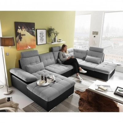 Corner sofa fabric U-shape bed function couch design upholstery textile leather corner
