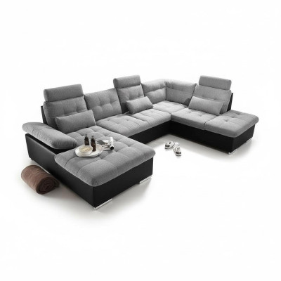 Corner sofa fabric U-shape bed function couch design upholstery textile leather corner