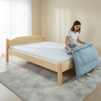 Solid wood bed, real wood bed, hotel style 200x200, massive furniture, bedroom.
