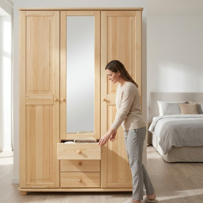 Wardrobe Pine Cabinet Solid Wood Bedroom Wardrobe Wardrobes Country Style New