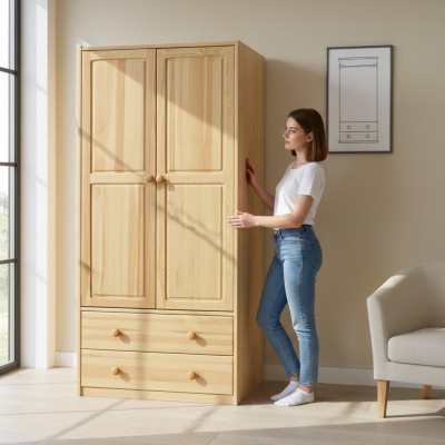 Wardrobe Pine Cabinet Solid Wood Bedroom Wardrobe Cabinets New