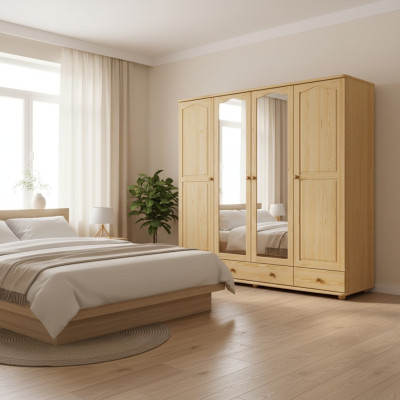 Wardrobe Bedroom Wood Cabinet Genuine Handmade Solid Wood Wardrobe 4-door.