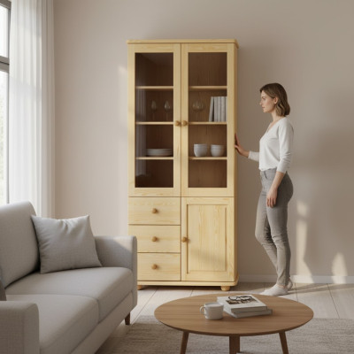 Display cabinet living room furniture sideboard wood display glass cabinet solid real wood