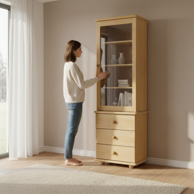 Showcase living room furniture wood display cabinets glass cabinet shelf sideboard new solid